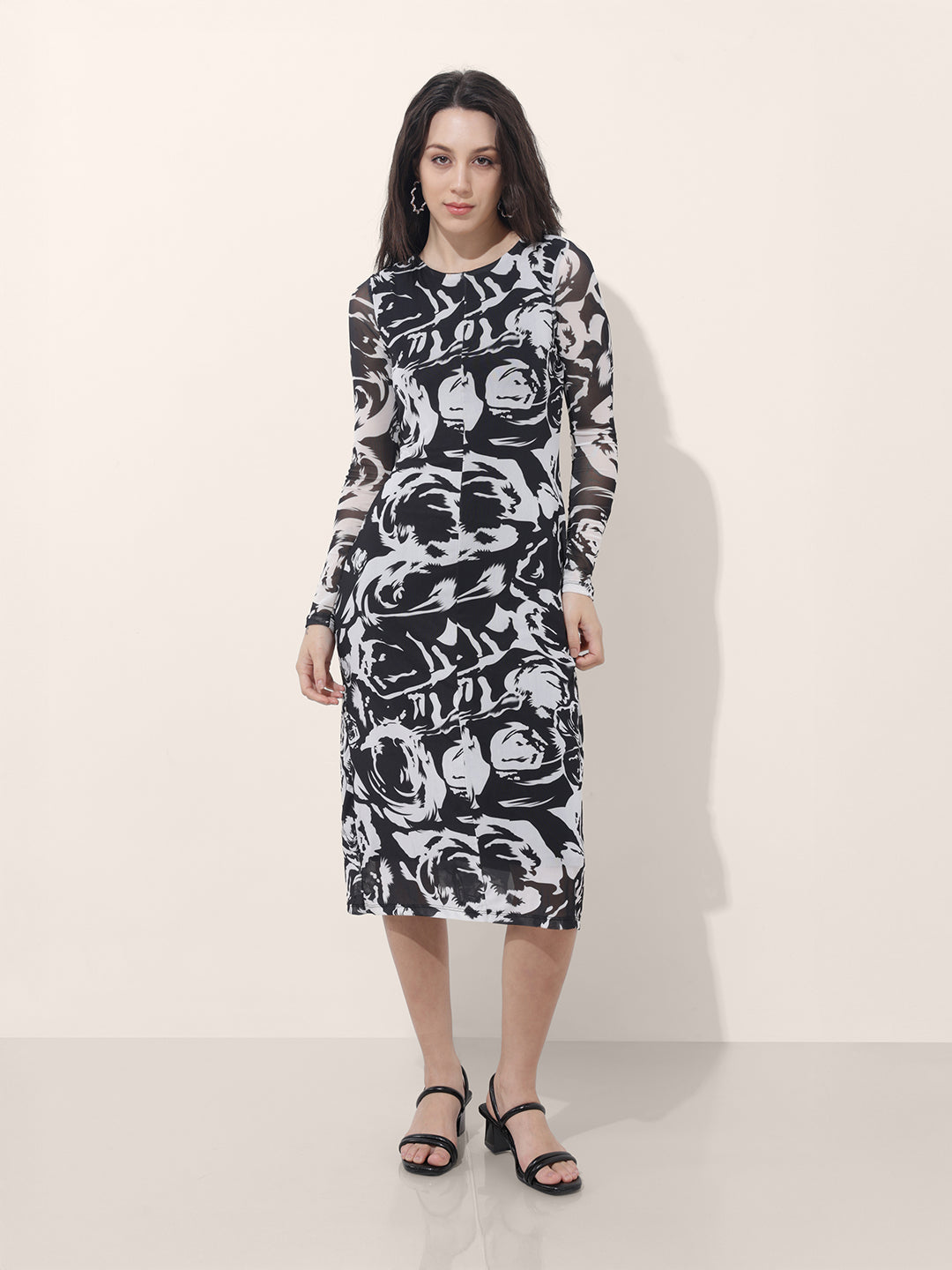 Women's Black Floral Midi Dress