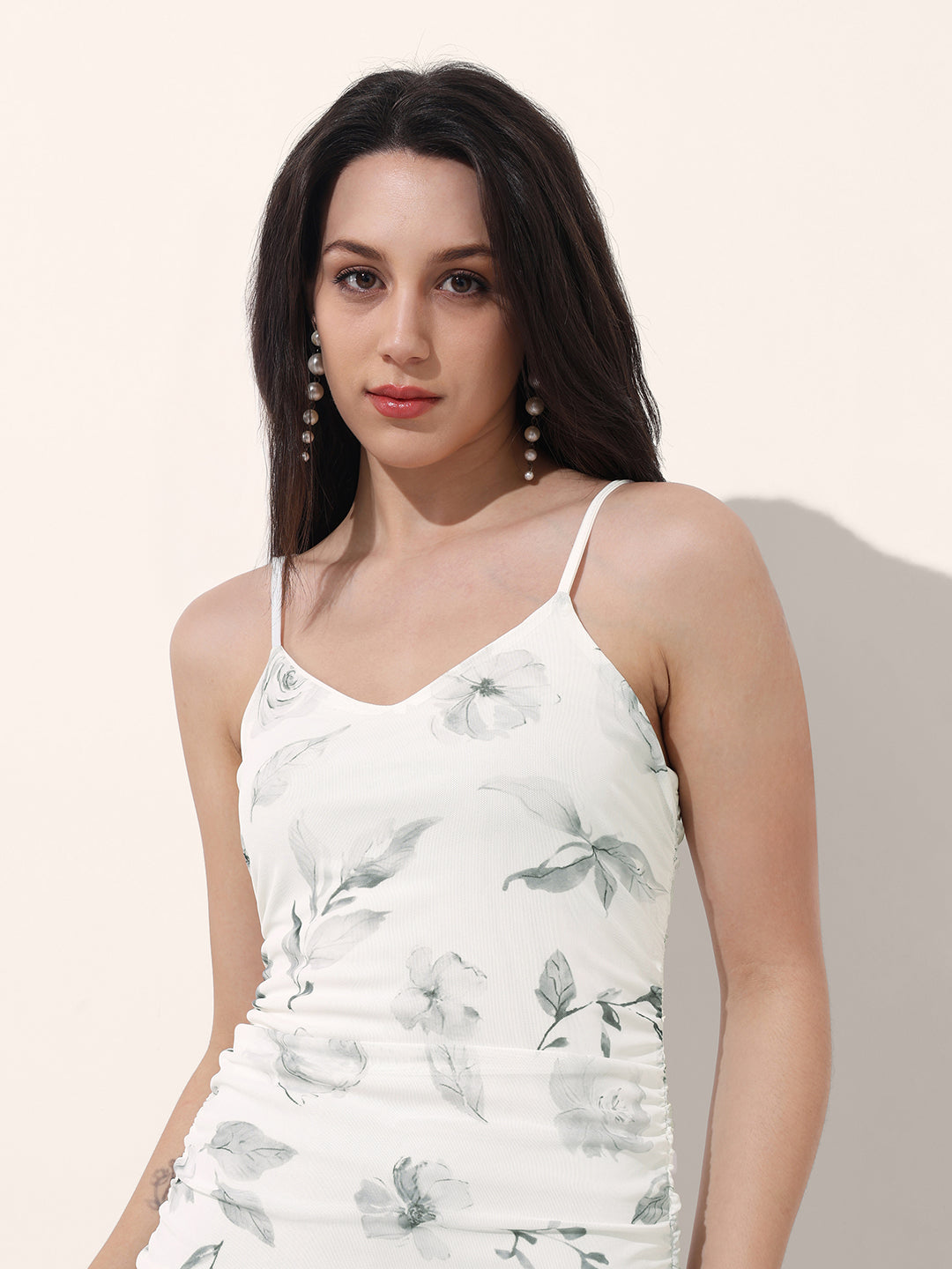 Freehand Women Fitted Floral Mesh Gathered Dress