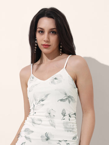 Freehand Women Fitted Floral Mesh Gathered Dress