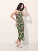 Women's Green Fitted Floral Gathered Dress