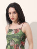 Women's Green Fitted Floral Gathered Dress