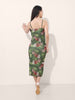 Women's Green Fitted Floral Gathered Dress