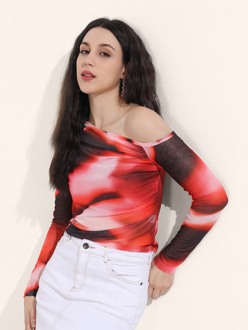 Women's Fitted Paint Splash Party Gathered Top