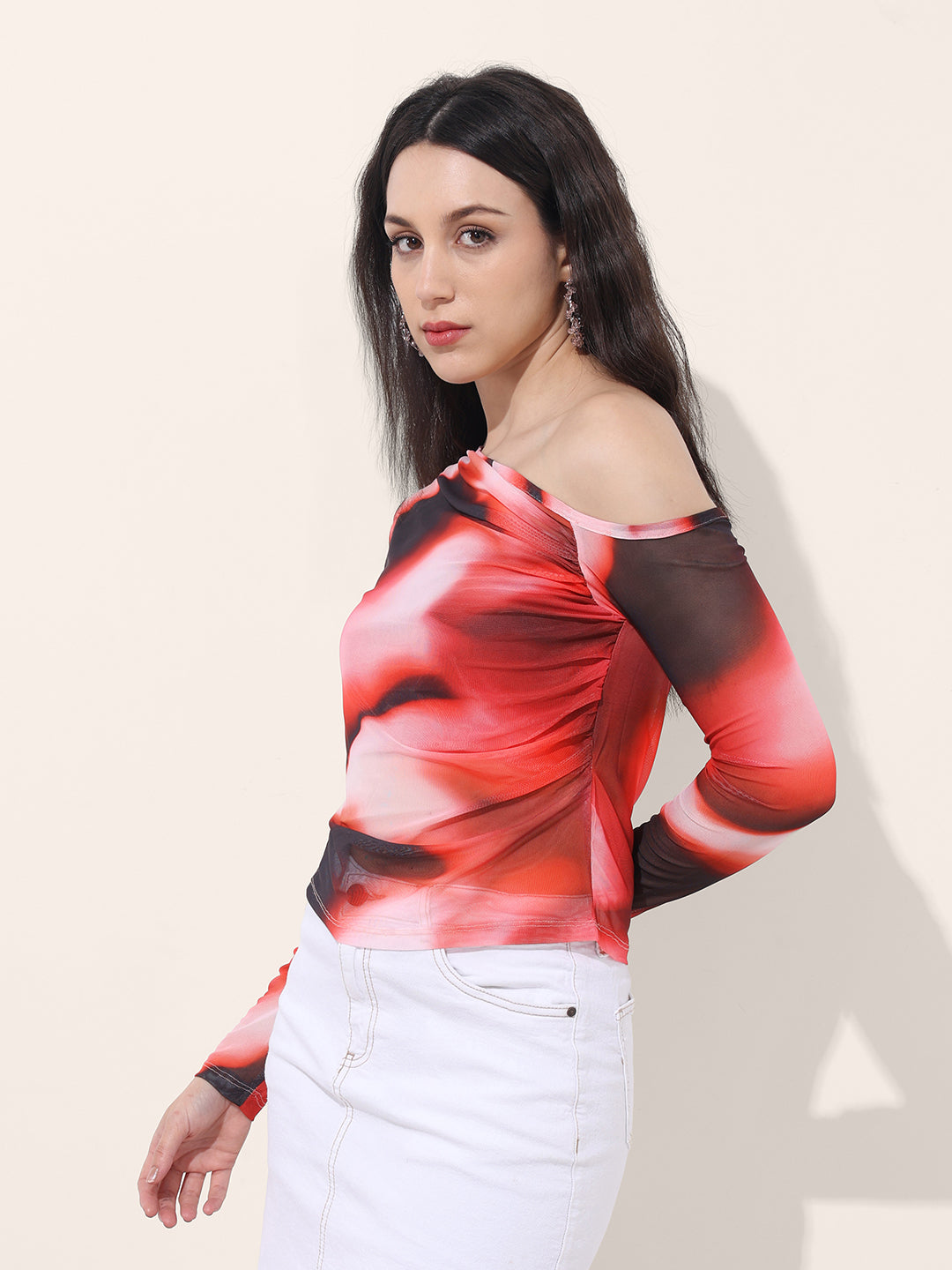 Women's Fitted Paint Splash Party Gathered Top