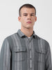 Men's Green Slim Fit Striped Casual Shirt