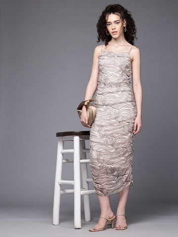 Freehand Beige Fitted Two Tone Mesh Slip Dress