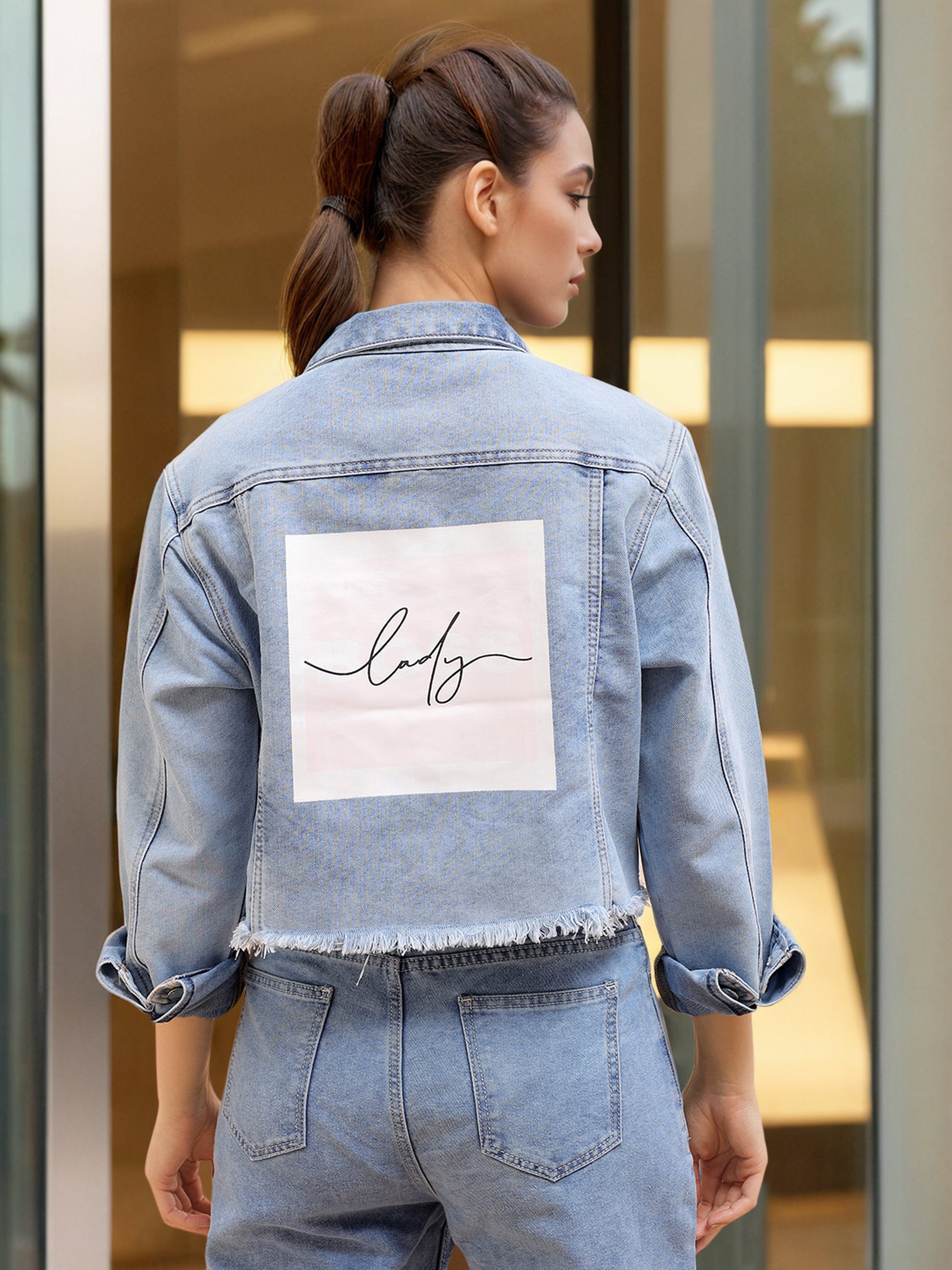 Women's Back Printed Denim Jacket