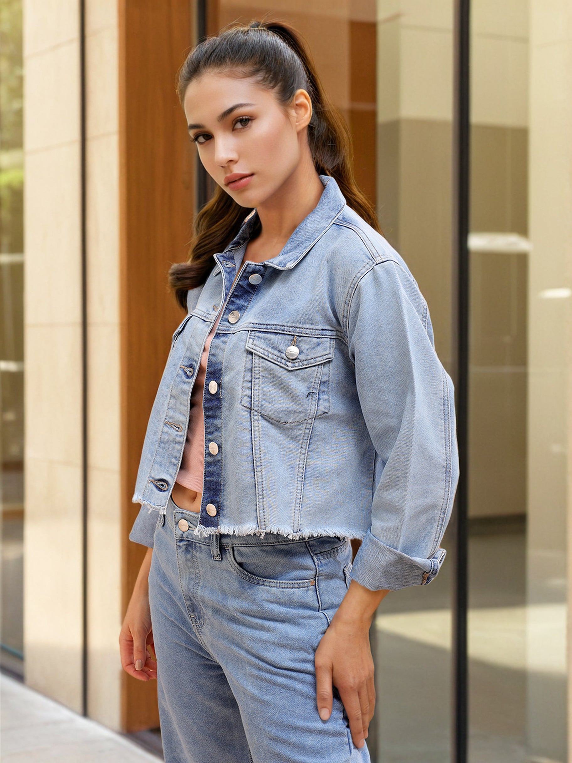 Women's Back Printed Denim Jacket