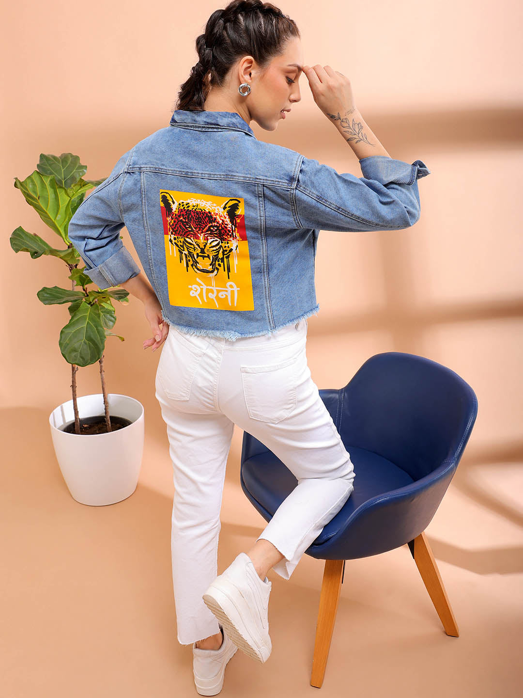 Women's Back Printed Denim Jacket