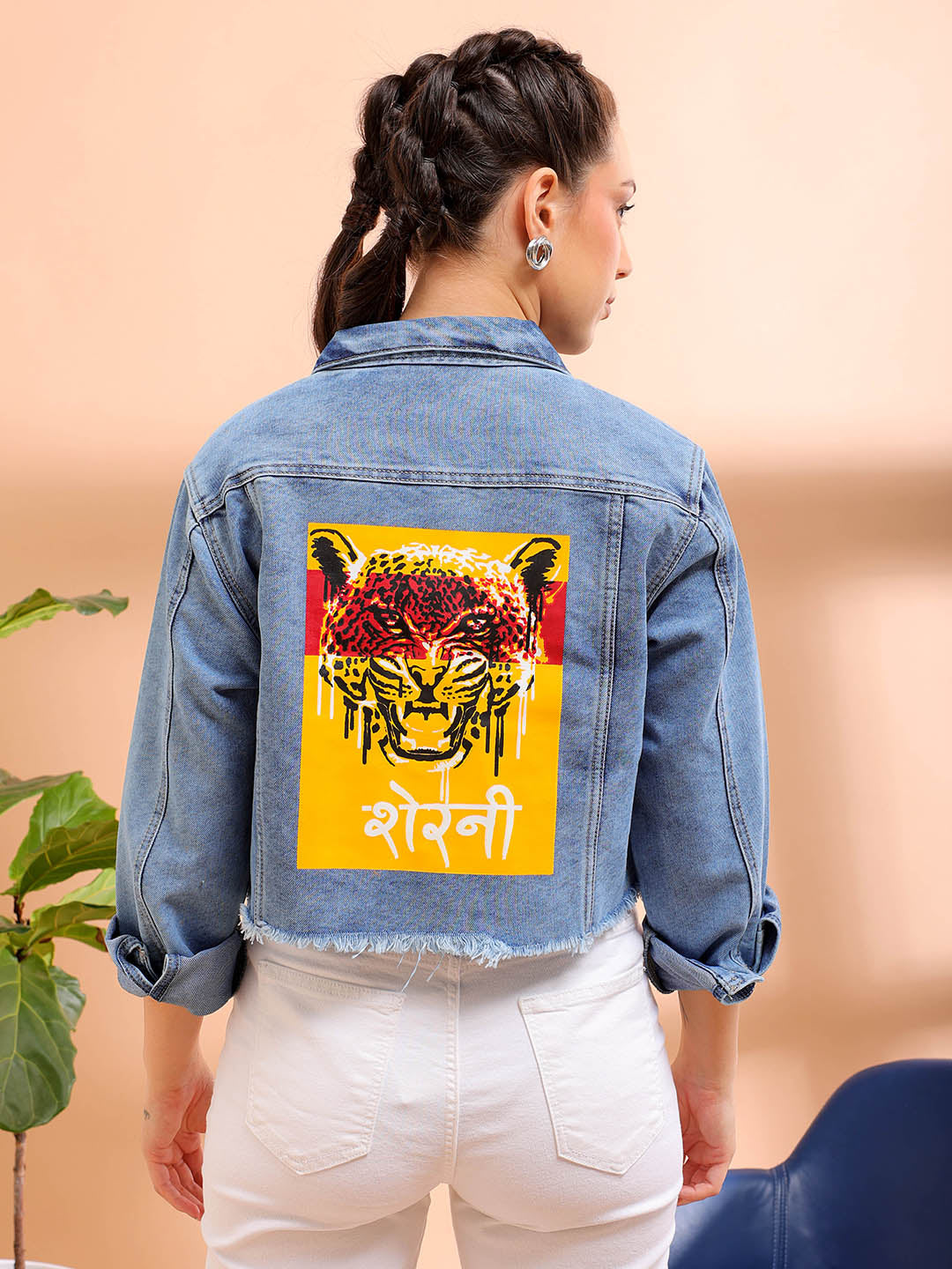Women's Back Printed Denim Jacket