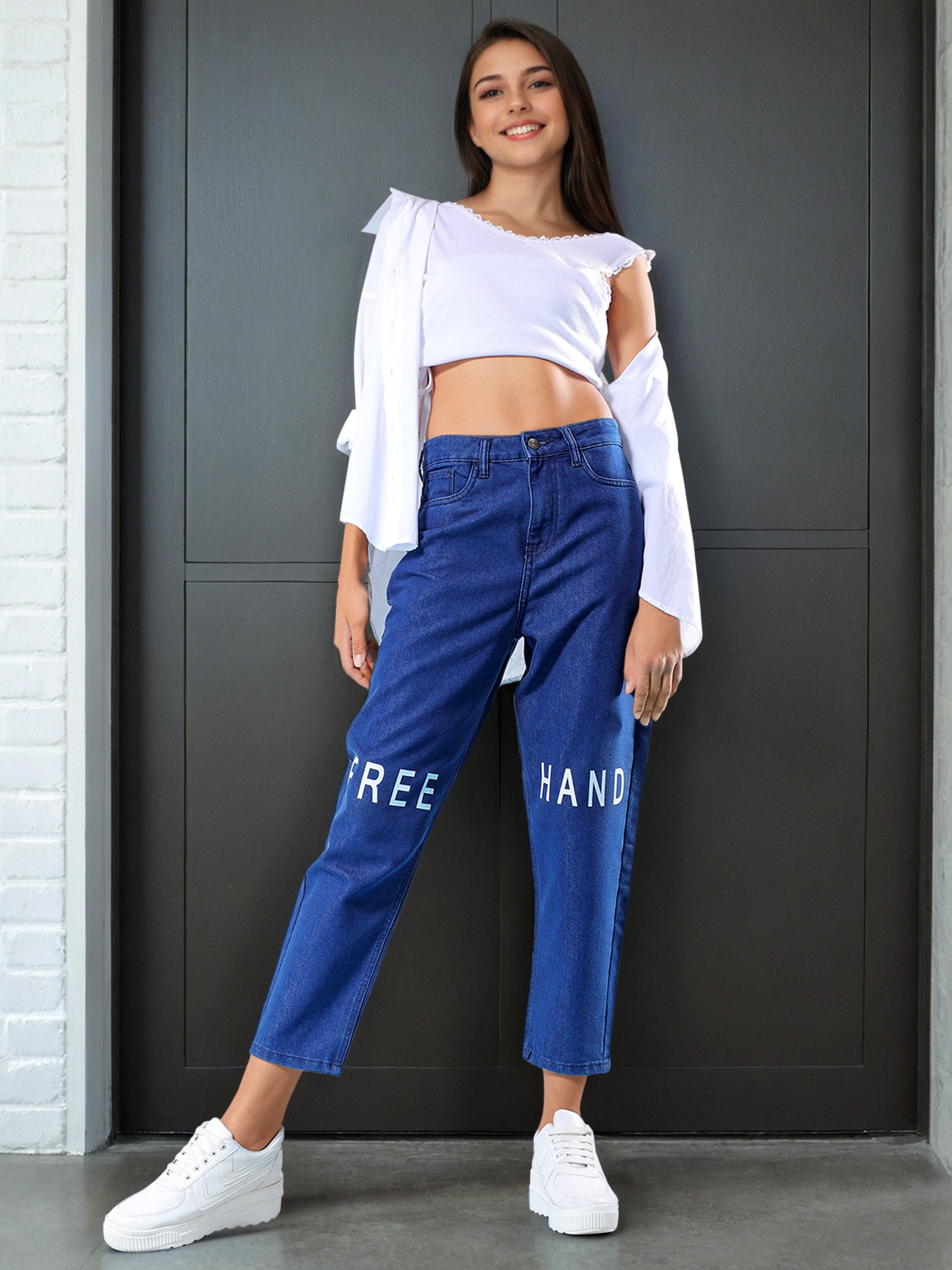 Women's Mid-Rise Knee Slash Mom Fit Jeans