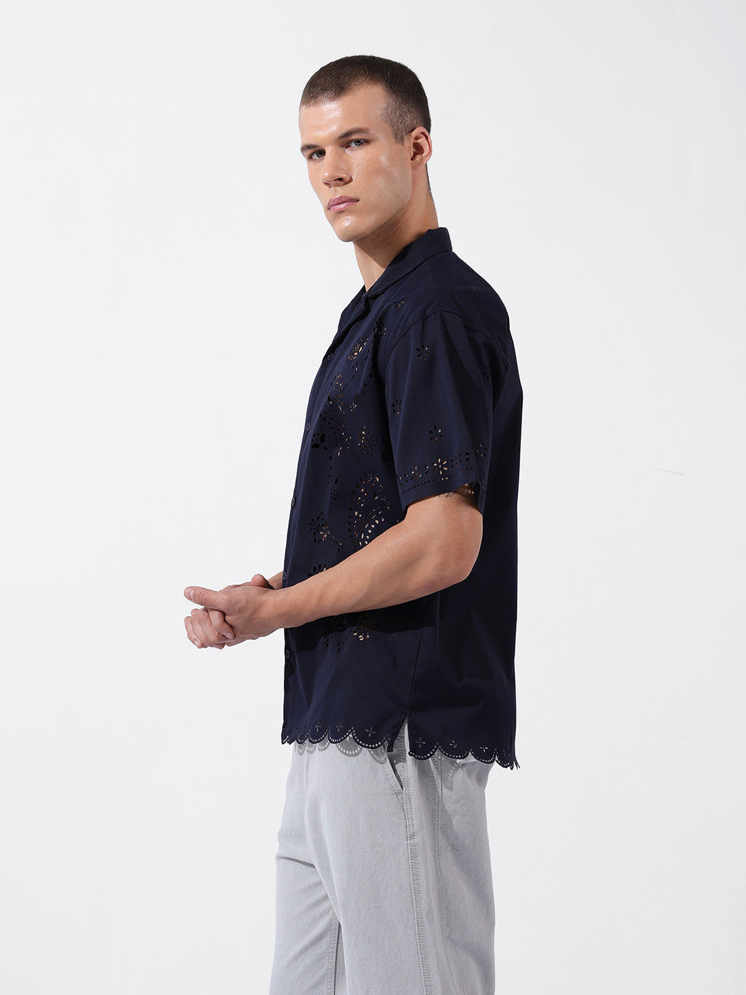 Men's Blue Relaxed Fit Solid  Resort Wear Shirt