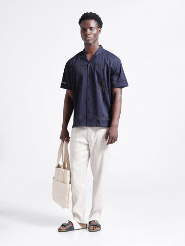 Men's Blue Relaxed Fit Solid  Resort Wear Shirt