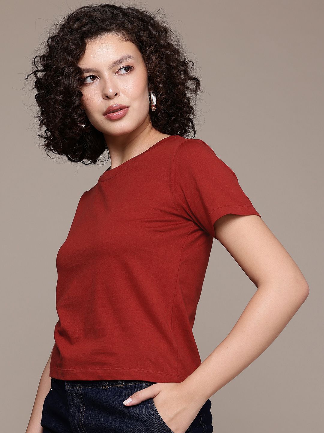 Freehand Women Regular Fit Solid T-Shirt