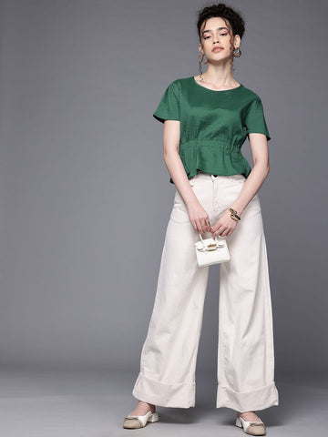 Women's Fit and Flare Textured Cinched Waist Top