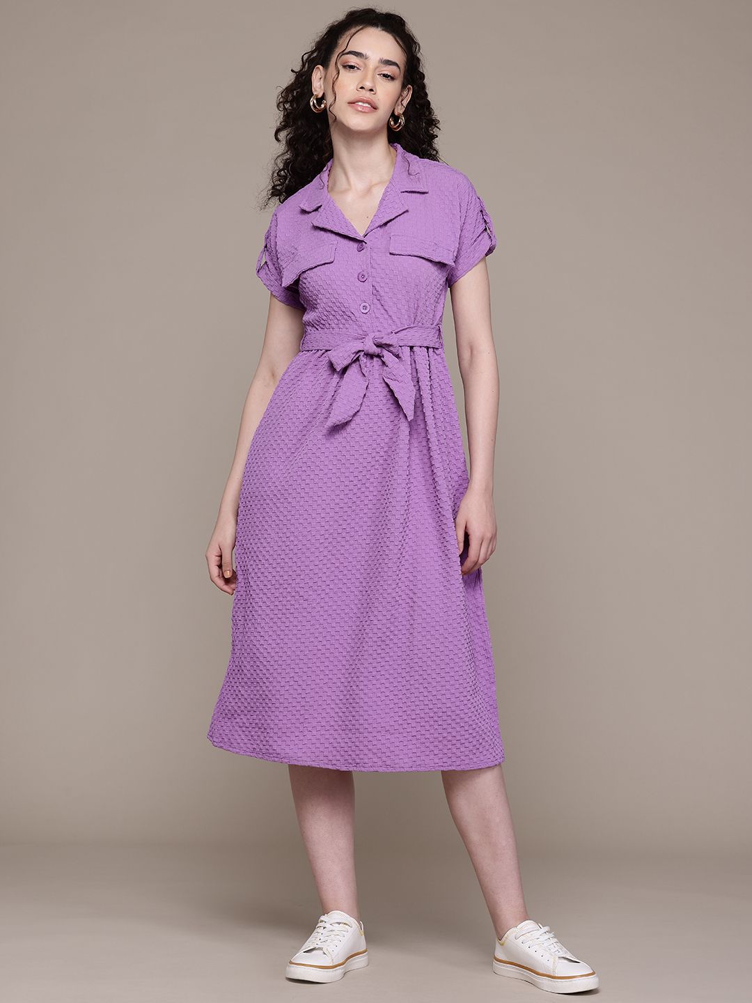 Freehand Women Relaxed Fit Textured Shirt Dress