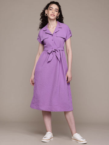 Freehand Women Relaxed Fit Textured Shirt Dress