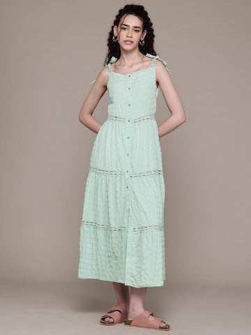 Freehand Women Fit and Flare Textured Maxi Dress