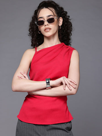 Women's Fitted Textured One Shoulder Top