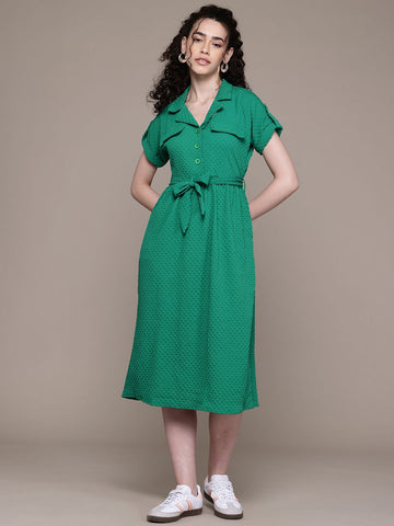 Freehand Women Relaxed Fit Textured Shirt Dress