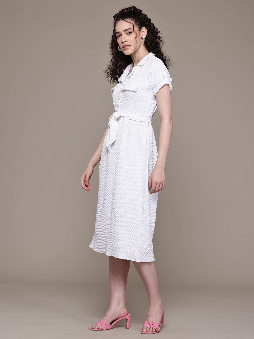 Freehand Women Relaxed Fit Textured Shirt Dress