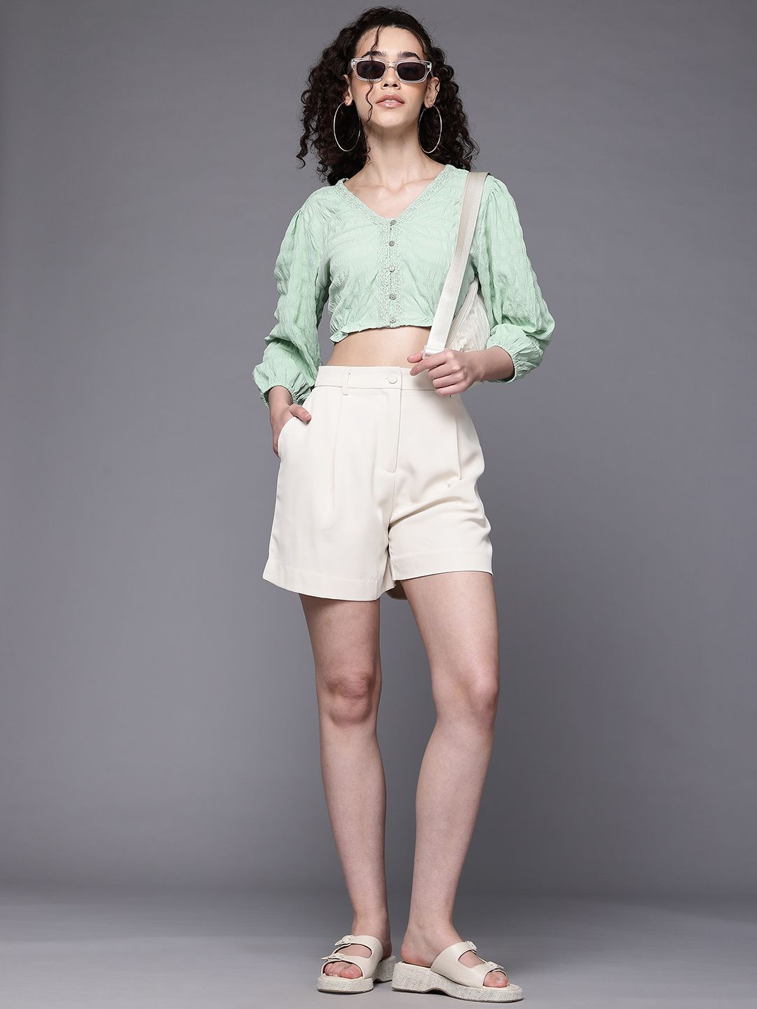 Women's Regular Fit Textured Gathered Top