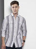 Men's Grey Slim Fit Striped Casual Shirt
