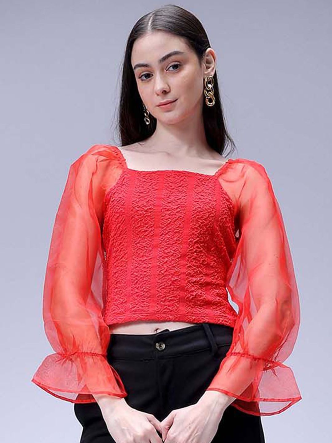 Women's Red Regular Fit Casual Top