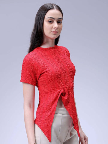 Women's Red Regular Fit Casual Top