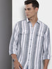 Men's Grey Slim Fit Striped Casual Shirt
