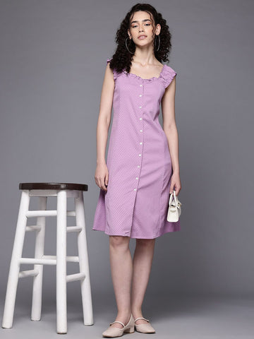 Freehand Women Flare Textured Button Down Dress