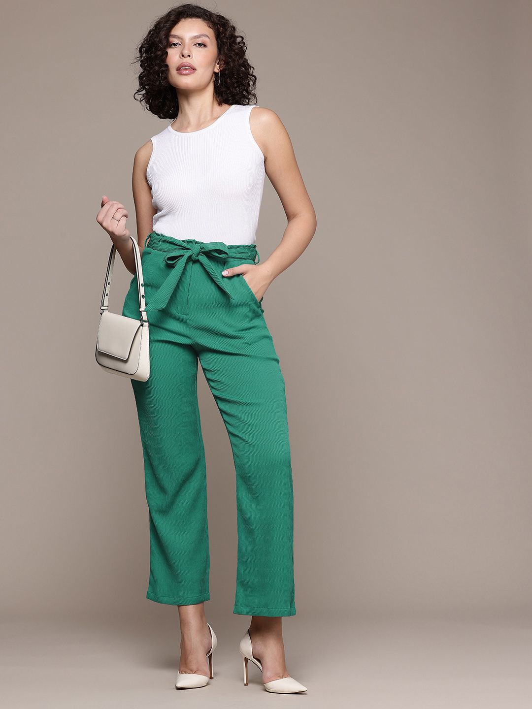 Women's Green Regular Fit Casual Trousers