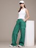 Women's Green Wide Leg Fit Utility Jeans