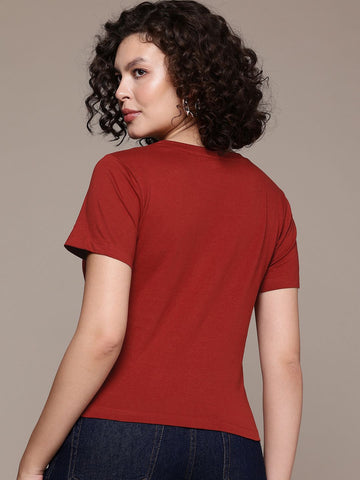 Freehand Women Regular Fit Solid T-Shirt