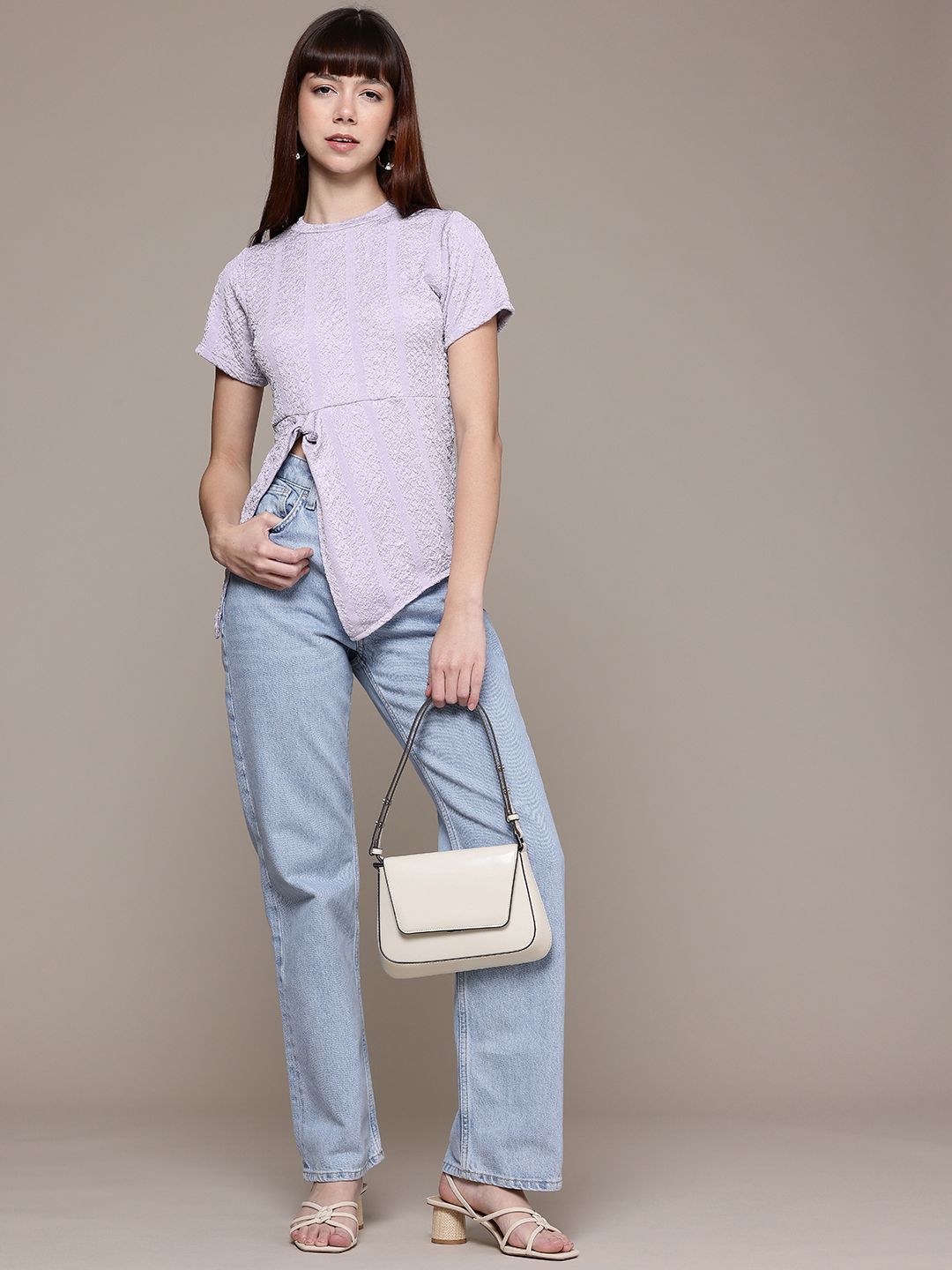 Women's Regular Fit  Textured Knotted Top