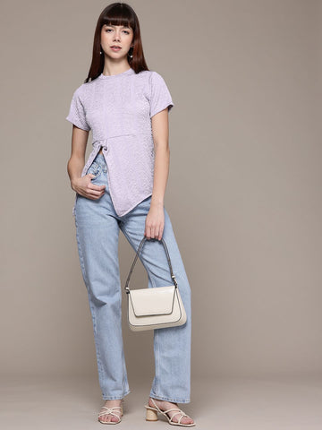 Women's Regular Fit  Textured Knotted Top