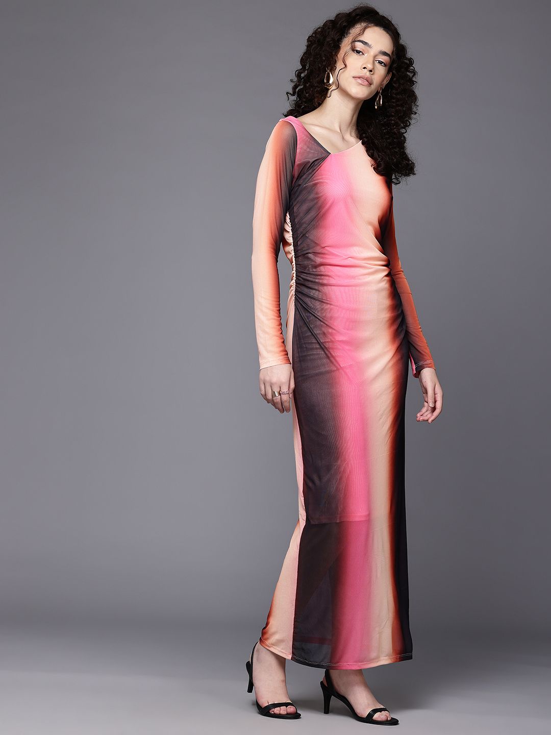 Freehand Women Fitted Abstract Mesh Cut Out Dress