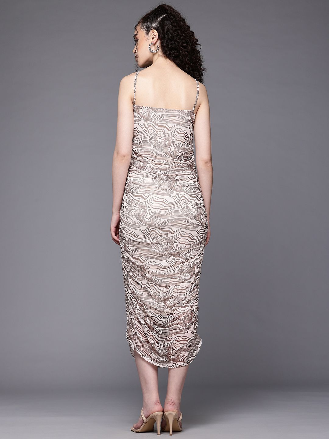 Freehand Beige Fitted Two Tone Mesh Slip Dress