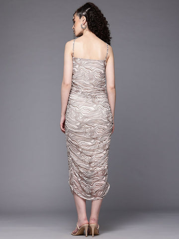 Freehand Beige Fitted Two Tone Mesh Slip Dress