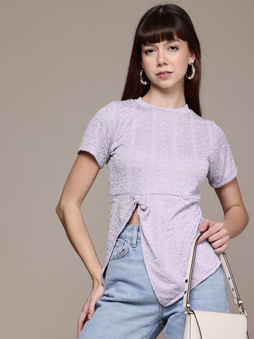 Women's Regular Fit  Textured Knotted Top