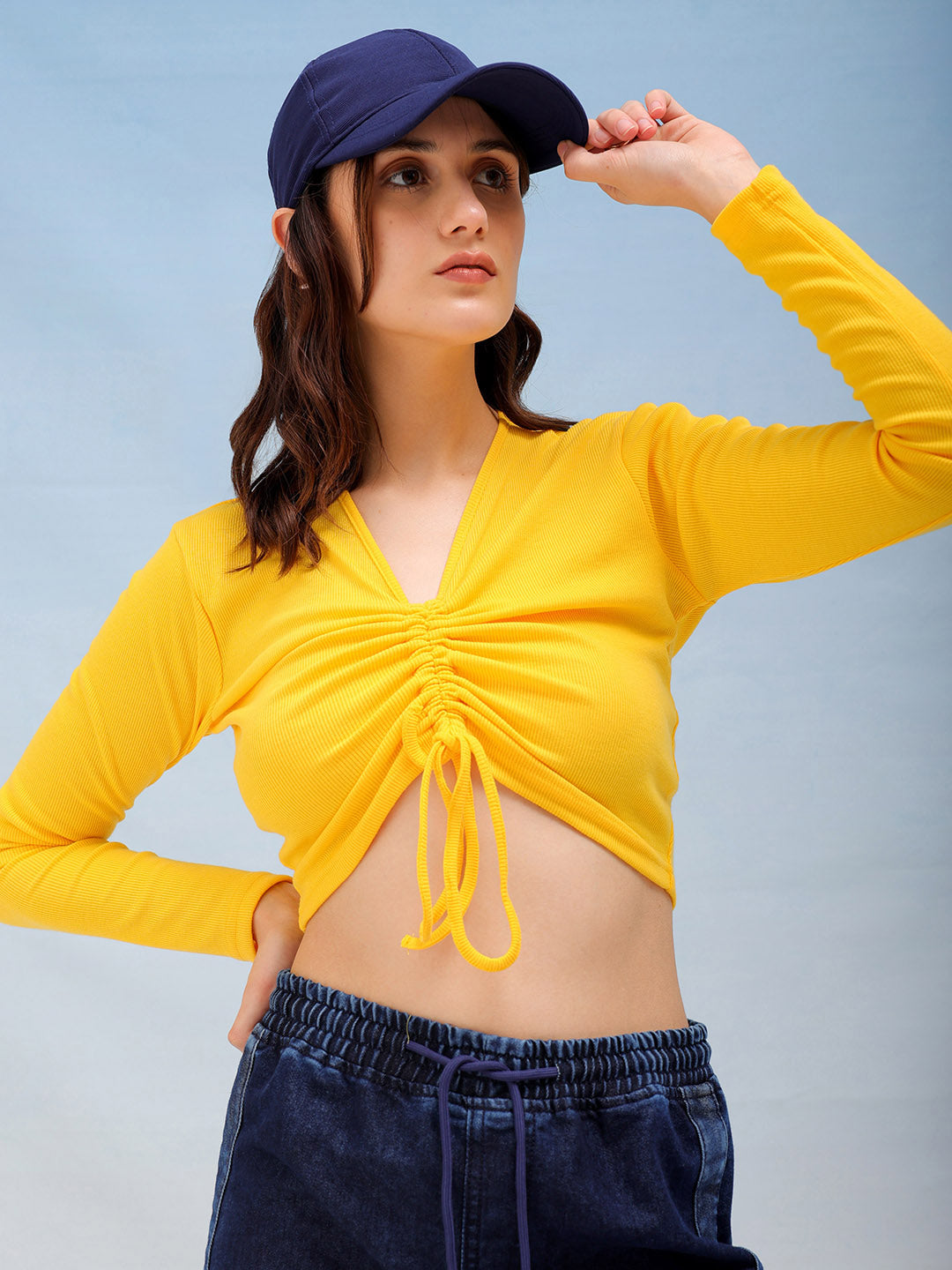 Women's Solid Fitted Ruched Top