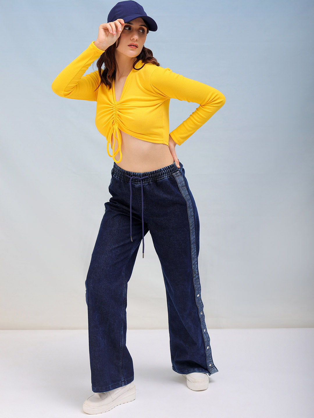 Women's Solid Fitted Ruched Top