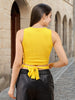 Women's Yellow Fitted Solid Round Neck Crop Top