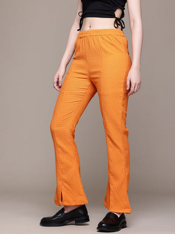 Women's Orange Flare Fit Casual Trousers