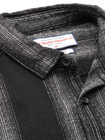 Men's Black Slim Fit Striped Casual Shirt
