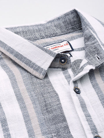 Men's Grey Slim Fit Striped Casual Shirt
