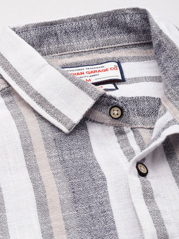 Men's Grey Slim Fit Striped Casual Shirt