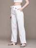Women's White Regular Fit Casual Trousers