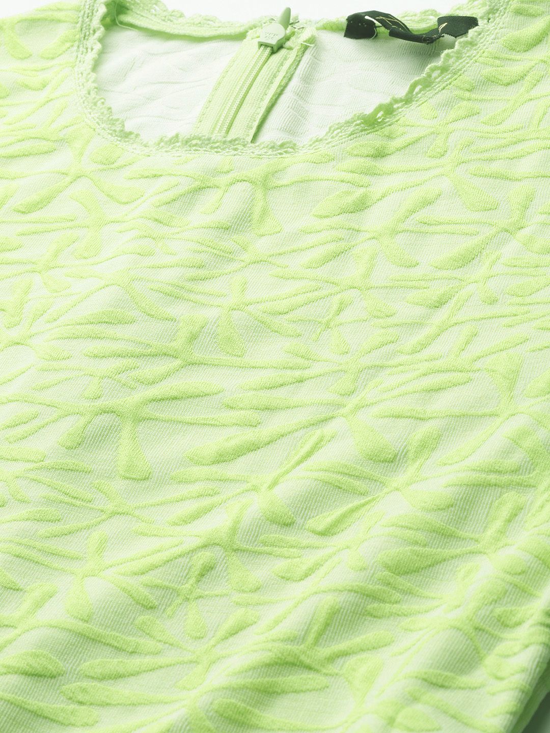 Freehand Green Regular Fit Textured Mini Dress