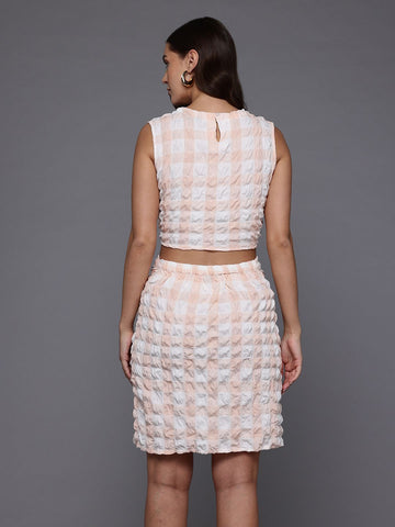 Freehand Peach Fitted Textured Top & Skrit Co-ords Set